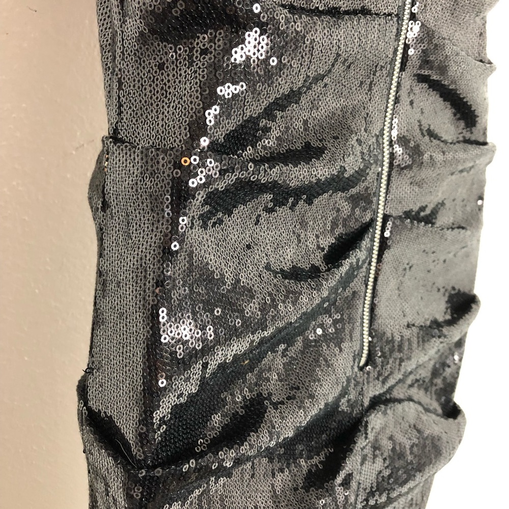 Nicole Miller Ruched Black Sequin Cross Straps 6 - Picture 2 of 8